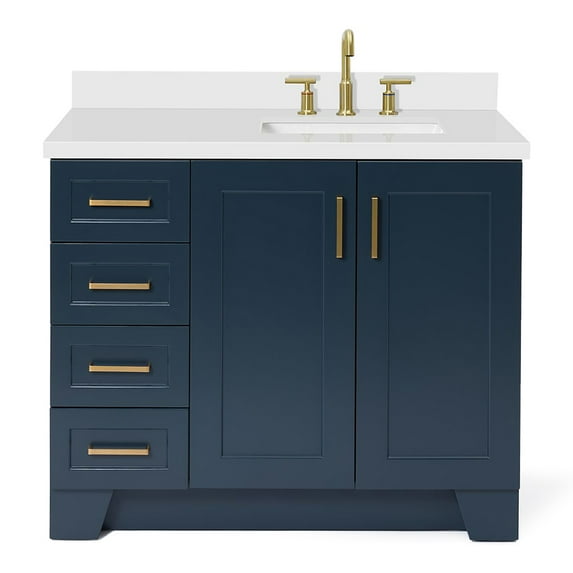 Ariel Taylor 43 In. Right Offset Rectangle Sink Vanity With White Quartz Countertop In Midnight Blue