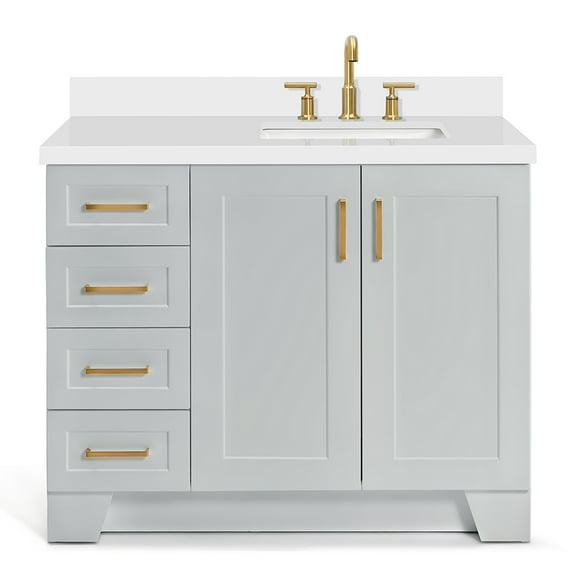Ariel Taylor 43 In. Right Offset Rectangle Sink Vanity With White Quartz Countertop In Grey