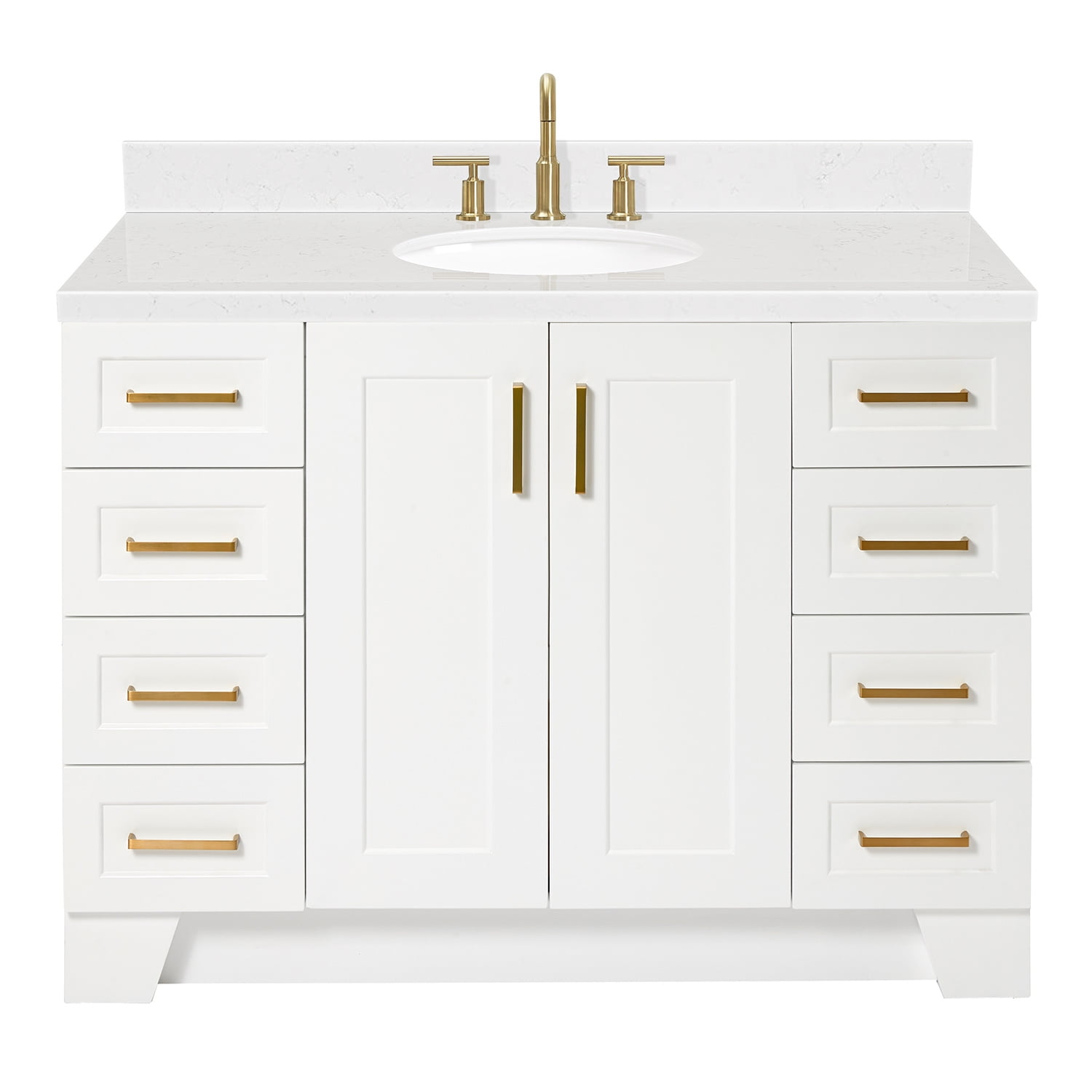 White Freestanding Single Bathroom Vanity with Carrara Quartz Top