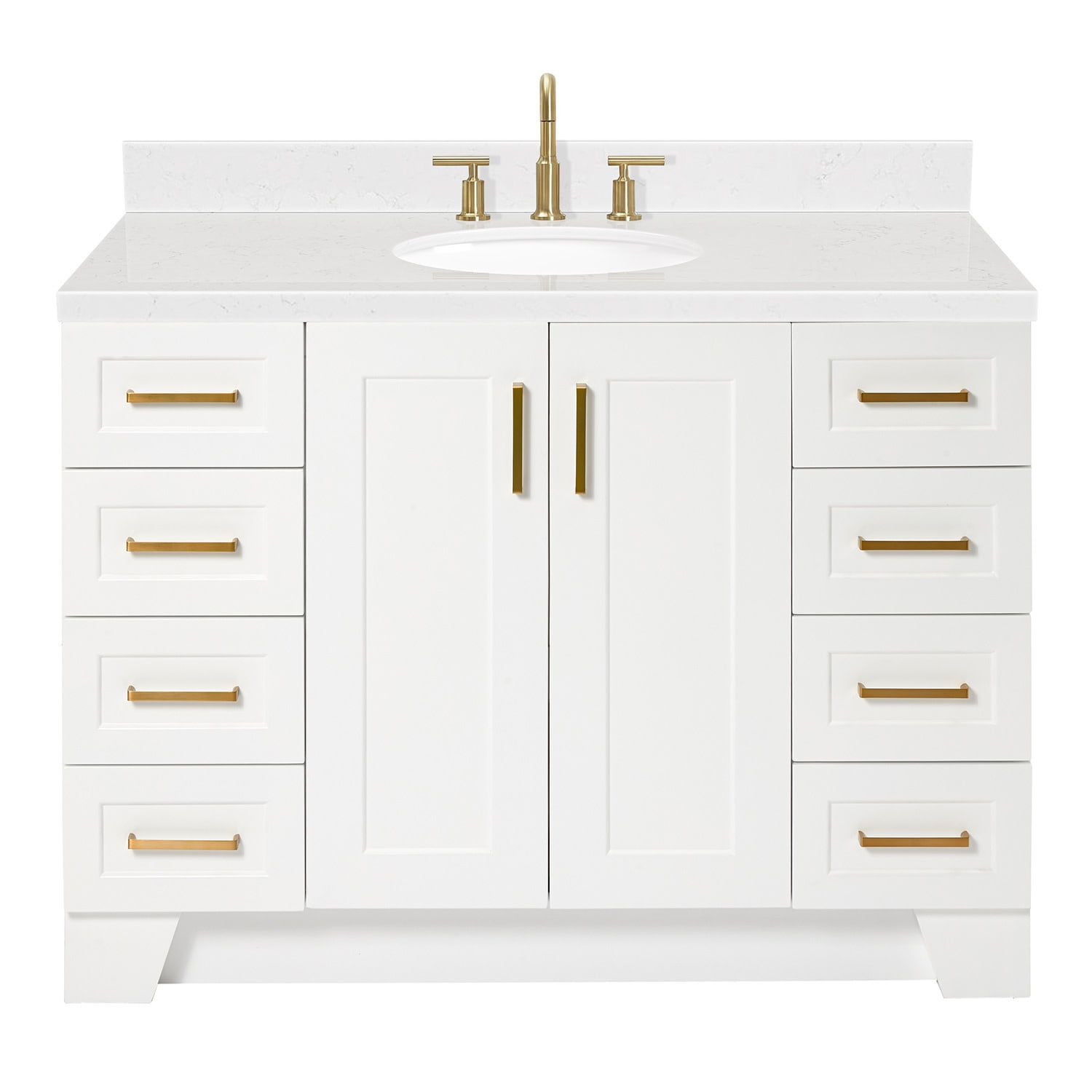 White Freestanding Single Bathroom Vanity with Carrara Quartz Top