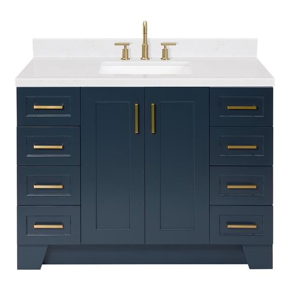 Ariel Taylor 48 In. Rectangle Sink Bathroom Vanity With Carrara White Quartz Countertop 1.5 Edge In Midnight Blue