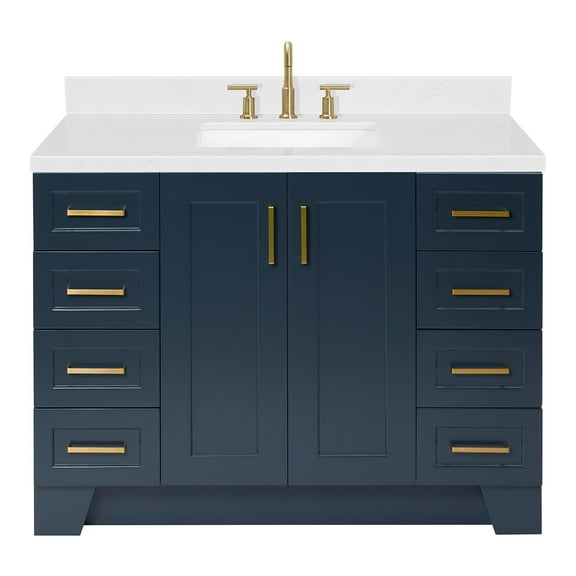 Ariel Taylor 48 In. Rectangle Sink Bathroom Vanity With Carrara White Quartz Countertop 1.5 Edge In Midnight Blue
