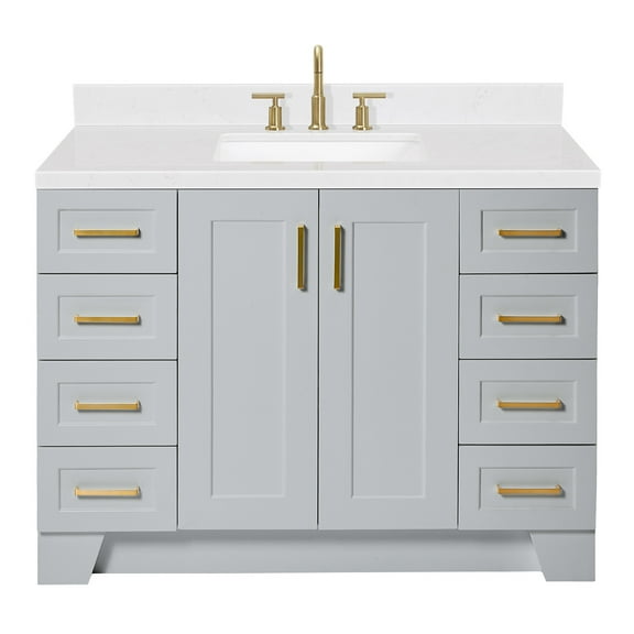 Ariel Taylor 48 In. Rectangle Sink Bathroom Vanity With Carrara White Quartz Countertop 1.5 Edge In Grey