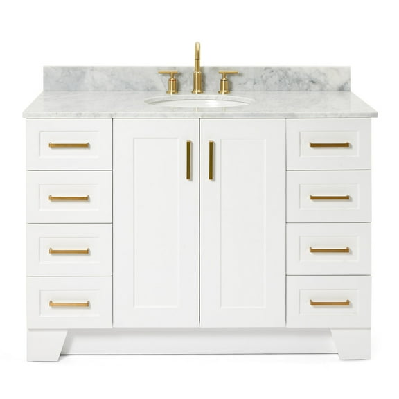 Ariel Taylor 49 In. Single Oval Sink Vanity With Carrara White Marble 0.75In Countertop In White