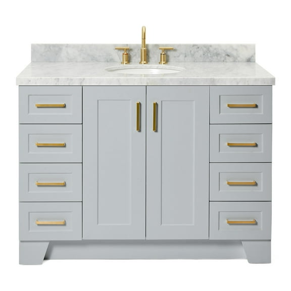 Ariel Taylor 49 In. Oval Sink Vanity With Carrara White Marble Countertop In Grey
