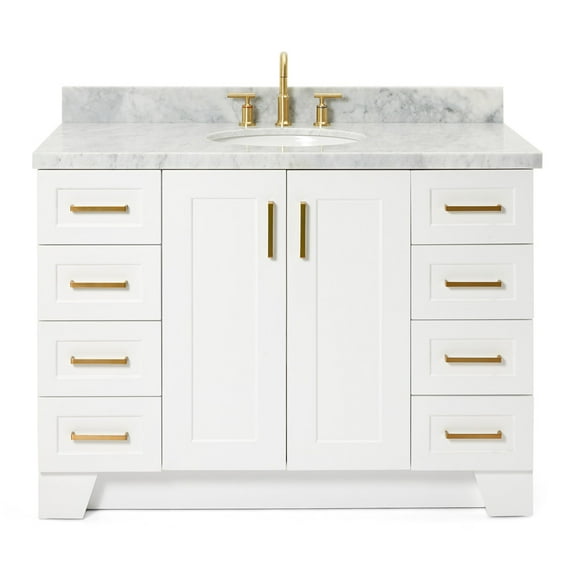 Ariel Taylor 49 In. Oval Sink Vanity With Carrara White Marble Countertop In White