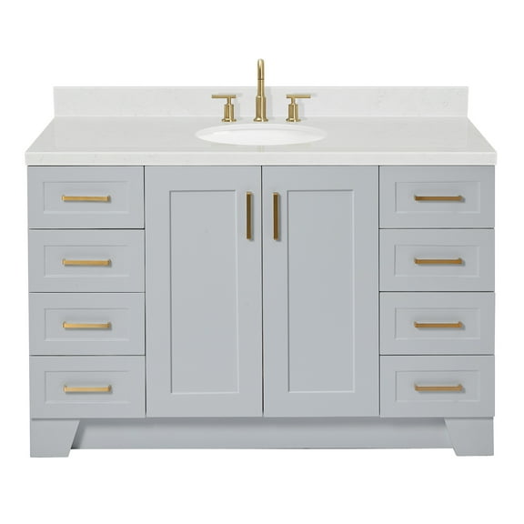 Ariel Taylor 54 In. Oval Sink Bathroom Vanity With Carrara White Quartz Countertop 1.5 Edge In Grey
