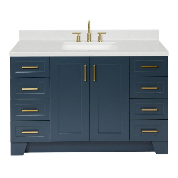 Ariel Taylor 54 In. Rectangle Sink Bathroom Vanity With Carrara White Quartz Countertop 1.5 Edge In Midnight Blue