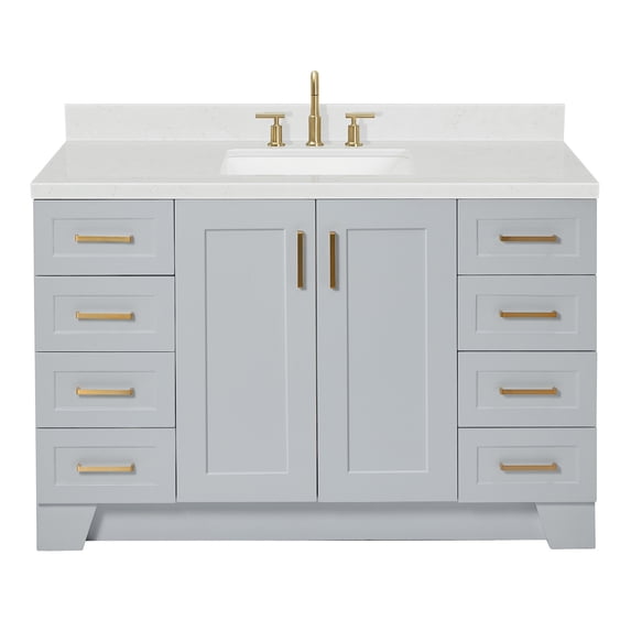 Ariel Taylor 54 In. Rectangle Sink Bathroom Vanity With Carrara White Quartz Countertop 1.5 Edge In Grey