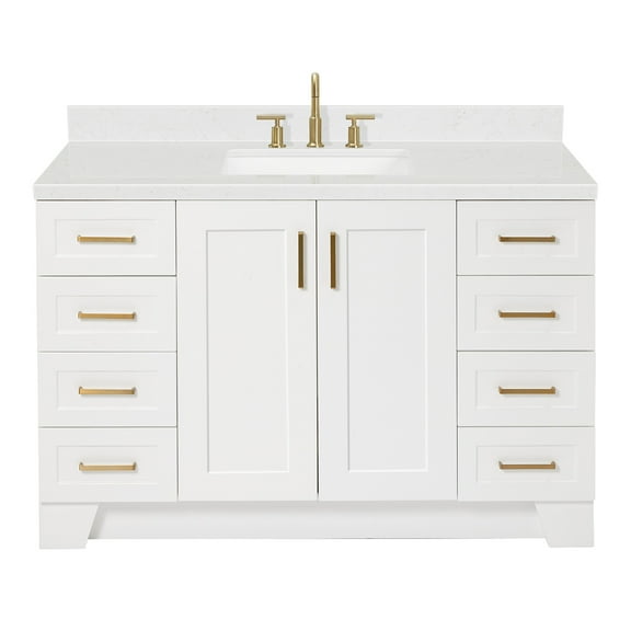 Ariel Taylor 54 In. Rectangle Sink Bathroom Vanity With Carrara White Quartz Countertop 1.5 Edge In White