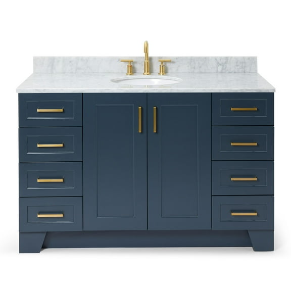 Ariel Taylor 55 In. Single Oval Sink Vanity With Carrara White Marble 0.75In Countertop In Midnight Blue