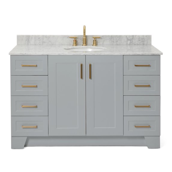 Ariel Taylor 55 In. Single Oval Sink Vanity With Carrara White Marble 0.75In Countertop In Grey