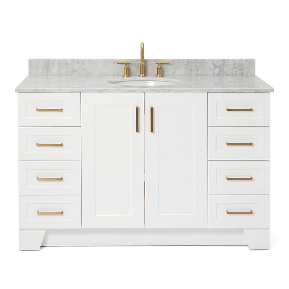 Ariel Taylor 55 In. Single Oval Sink Vanity With Carrara White Marble 0.75In Countertop In White