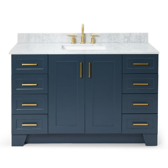 Ariel Taylor 55 In. Single Rectangle Sink Vanity With Carrara White Marble 0.75In Countertop In Midnight Blue