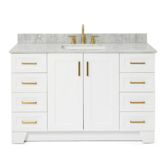 Ariel Taylor 55 In. Single Rectangle Sink Vanity With Carrara White Marble 0.75In Countertop In White