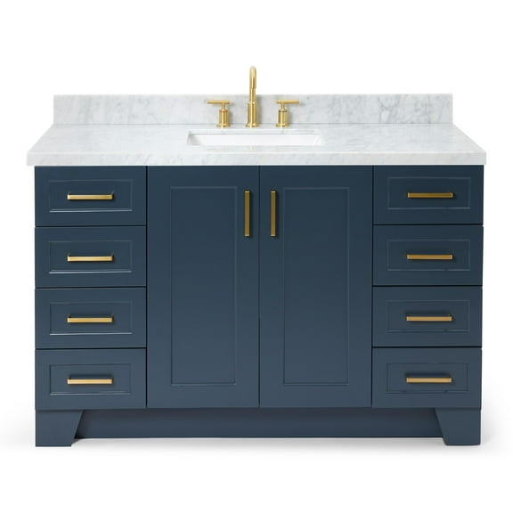 Ariel Taylor 55 In. Rectangle Sink Vanity With Carrara White Marble Countertop In Midnight Blue