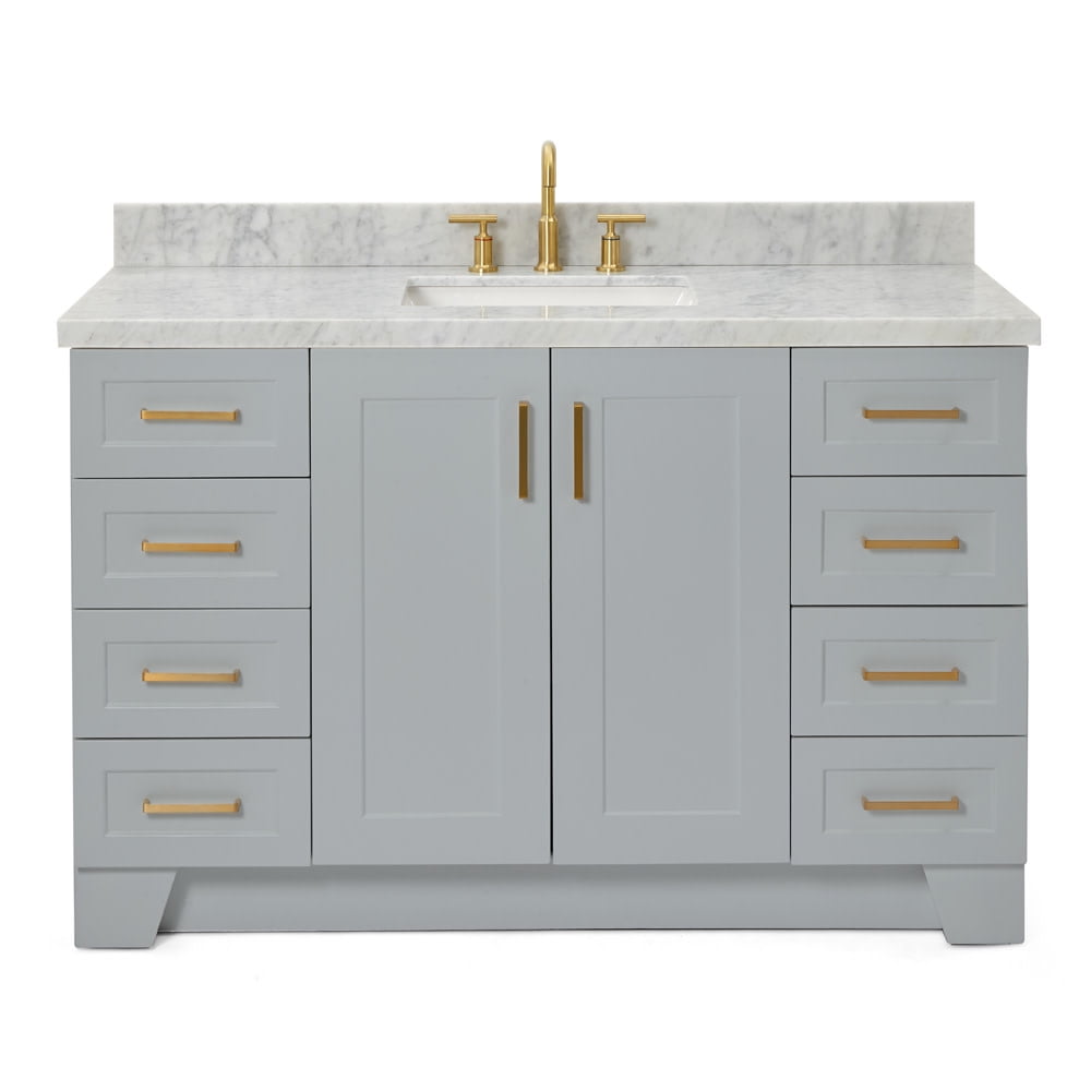 Taylor 55" Grey Wood Freestanding Single Basin Vanity with Marble Top