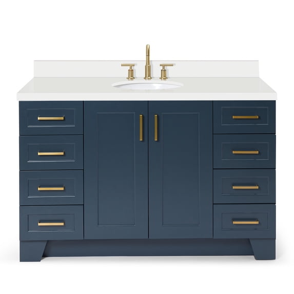 Ariel Taylor 55 In. Oval Sink Vanity With White Quartz Countertop In Midnight Blue