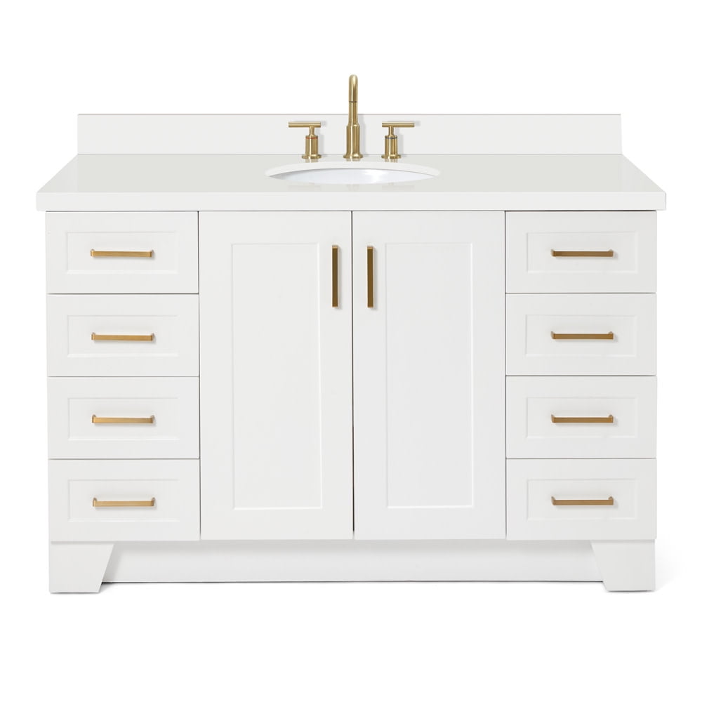 Taylor 55" White Quartz Single Sink Vanity with Brass Hardware