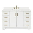 thumbnail image 1 of ARIEL 55" White Bathroom Vanity 1.5" Edge Pure White Quartz Countertop & Splash, Rectangular Sink, 2 Soft Closing Doors, 9 Full Extension Dovetail Drawers, Satin Brass, 1 of 9