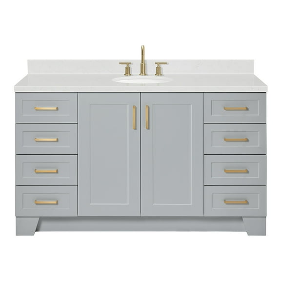Ariel Taylor 60 In. Oval Sink Bathroom Vanity With Carrara White Quartz Countertop 1.5 Edge In Grey