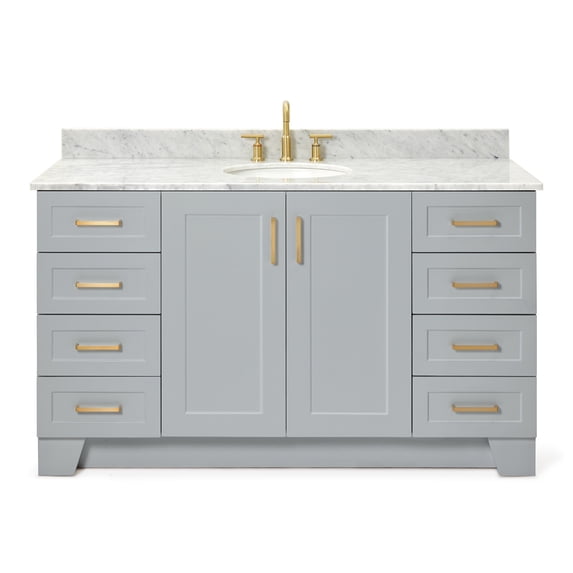 Ariel Taylor 61 In. Single Oval Sink Vanity With Carrara White Marble 0.75In Countertop In Grey