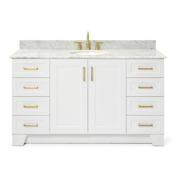 Ariel Taylor 61 In. Single Oval Sink Vanity With Carrara White Marble 0.75In Countertop In White