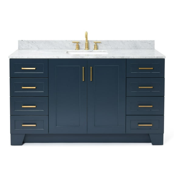Ariel Taylor 61 In. Single Rectangle Sink Vanity With Carrara White Marble 0.75In Countertop In Midnight Blue