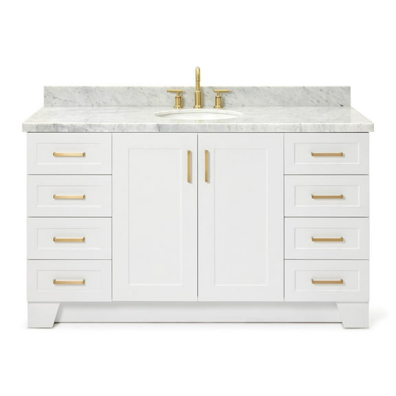Ariel Taylor 61 In. Oval Sink Vanity With Carrara White Marble Countertop In White