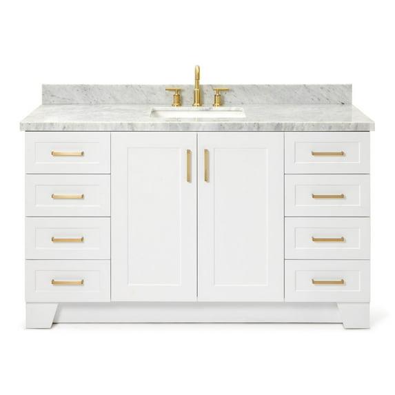 Ariel Taylor 61 In. Rectangle Sink Vanity With Carrara White Marble Countertop In White