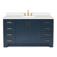 thumbnail image 1 of ARIEL 61" Midnight Blue Bathroom Vanity 1.5" Edge Pure White Quartz Countertop & Splash, Rectangular Sink, 2 Soft Closing Doors, 9 Full Extension Dovetail Drawers, Toe Kick, Satin Brass, 1 of 9