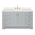 thumbnail image 1 of ARIEL 61" Grey Bathroom Vanity 1.5" Edge Pure White Quartz Countertop & Splash, Rectangular Sink, 2 Soft Closing Doors, 9 Full Extension Dovetail Drawers, Brushed Nickel, 1 of 9