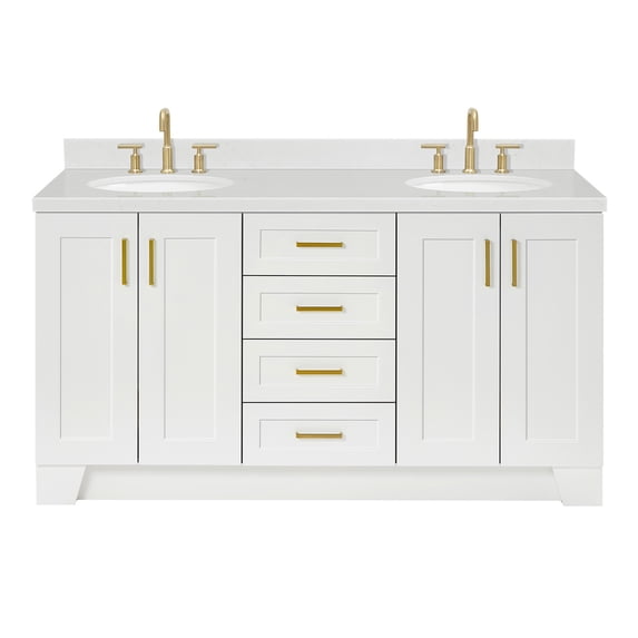 Ariel Taylor 66 Inch Double Oval Sink Bathroom Vanity With Carrara White Quartz Countertop 1.5 Edge In White