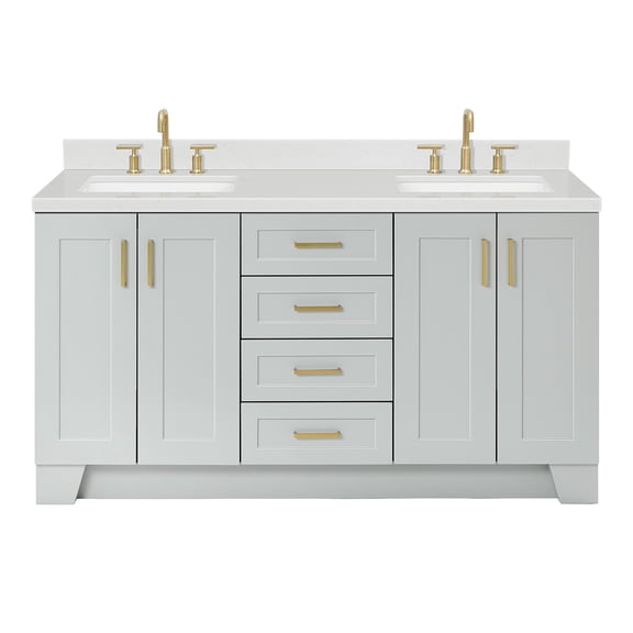 Ariel Taylor 66 Inch Double Rectangle Sink Bathroom Vanity With Carrara White Quartz Countertop 1.5 Edge In Grey