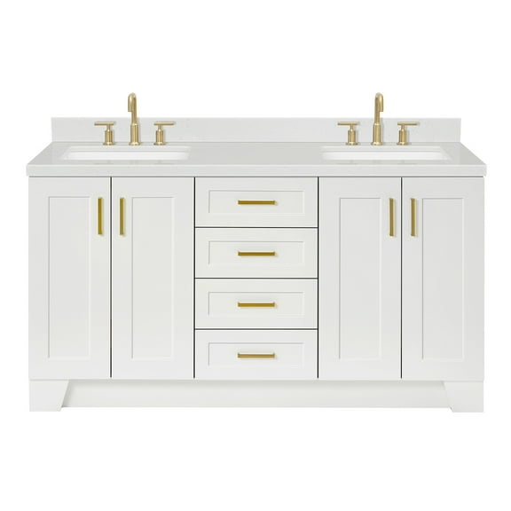 Ariel Taylor 66 Inch Double Rectangle Sink Bathroom Vanity With Carrara White Quartz Countertop 1.5 Edge In White