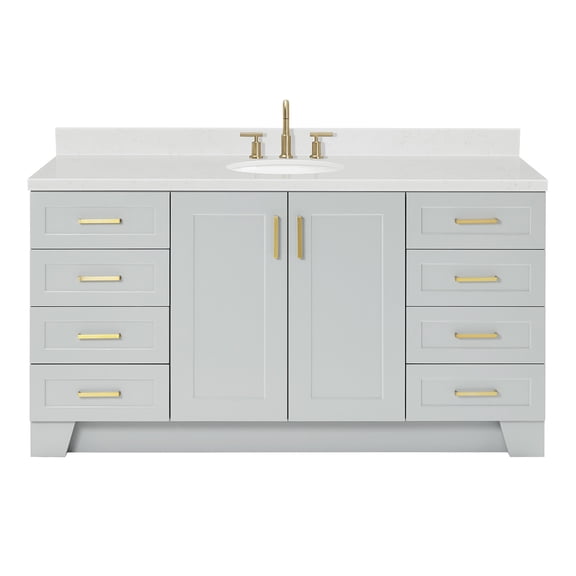 Ariel Taylor 66 Inch Single Oval Sink Bathroom Vanity With Carrara White Quartz Countertop 1.5 Edge In Grey
