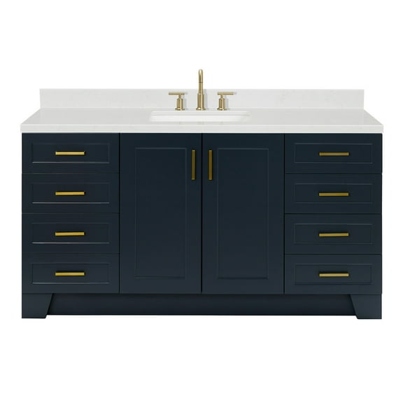 Ariel Taylor 66 Inch Single Rectangle Sink Bathroom Vanity With Carrara White Quartz Countertop 1.5 Edge In Midnight Blue