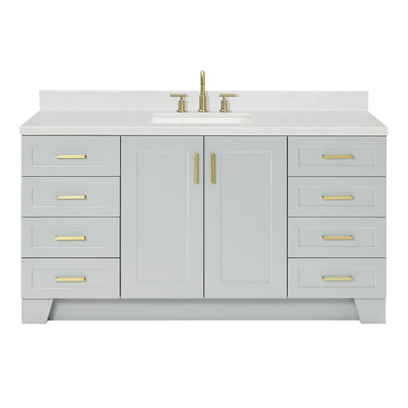 Ariel Taylor 66 Inch Single Rectangle Sink Bathroom Vanity With Carrara White Quartz Countertop 1.5 Edge In Grey