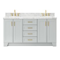 Ariel Taylor 67 Inch Double Rectangle Sink Vanity With Carrara White Marble Countertop W/1.5" Edge In Grey