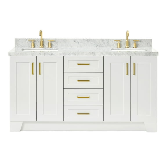Ariel Taylor 67 Inch Double Rectangle Sink Vanity With Carrara White Marble Countertop W/1.5" Edge In White