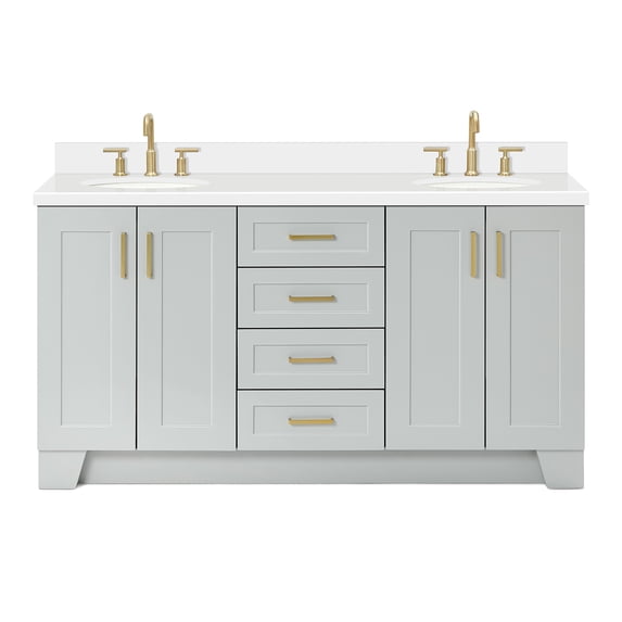 Ariel Taylor 67 Inch Double Oval Sink Vanity With White Quartz Countertop W/1.5" Edge In Grey
