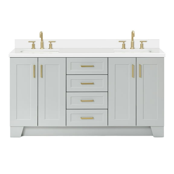 Ariel Taylor 67 Inch Double Rectangle Sink Vanity With White Quartz Countertop W/1.5" Edge In Grey