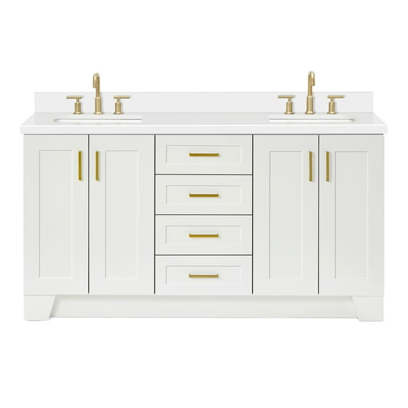 Ariel Taylor 67 Inch Double Rectangle Sink Vanity With White Quartz Countertop W/1.5" Edge In White