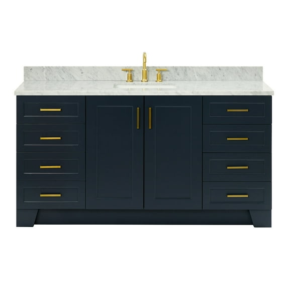 Ariel Taylor 67 Inch Single Rectangle Sink Vanity With Carrara White Marble Countertop W/0.75" Edge In Midnight Blue