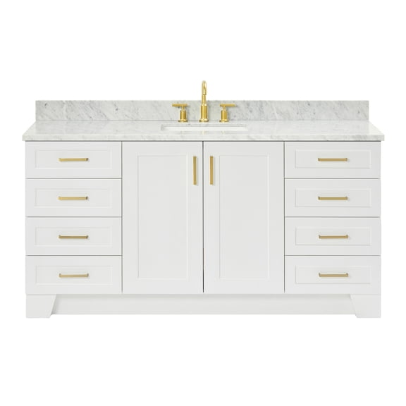 Ariel Taylor 67 Inch Single Rectangle Sink Vanity With Carrara White Marble Countertop W/0.75" Edge In White