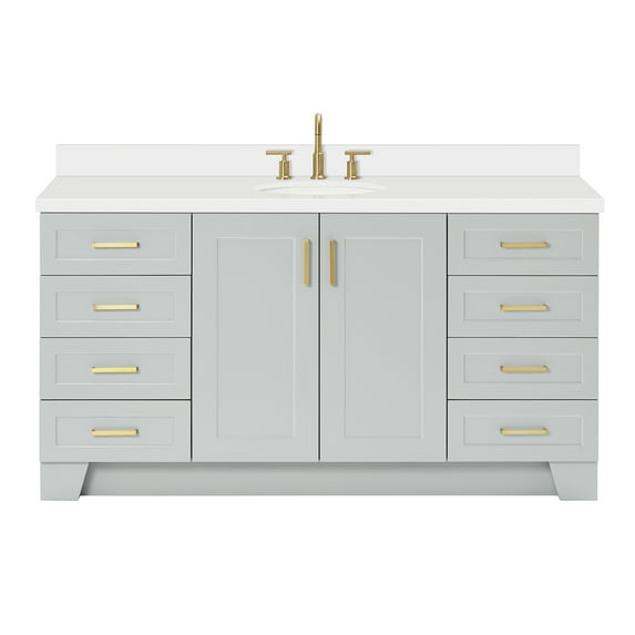 Ariel Taylor 67 Inch Single Oval Sink Vanity With White Quartz Countertop W/1.5" Edge In Grey