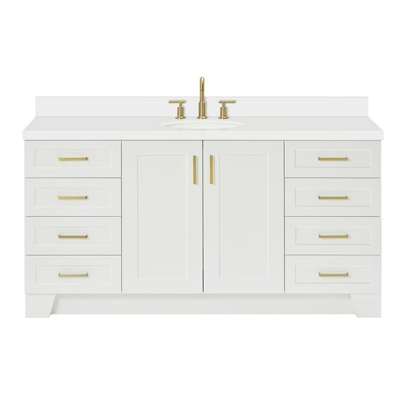 Ariel Taylor 67 Inch Single Oval Sink Vanity With White Quartz Countertop W/1.5" Edge In White