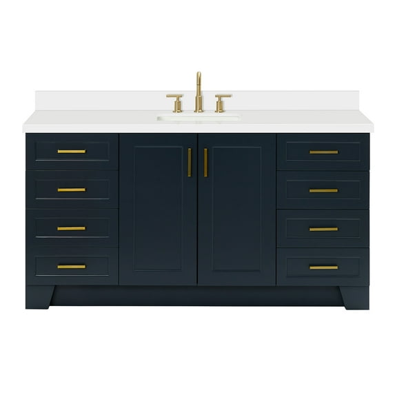 Ariel Taylor 67 Inch Single Rectangle Sink Vanity With White Quartz Countertop W/1.5" Edge In Midnight Blue