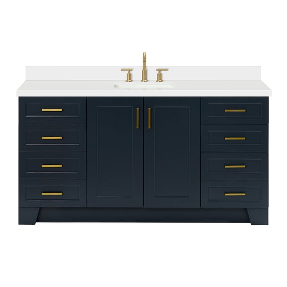 Ariel Taylor 67 Inch Single Rectangle Sink Vanity With White Quartz Countertop W/1.5" Edge In Midnight Blue