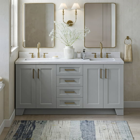 ARIEL Taylor 72 Inch Double Rectangle Sink Bathroom Vanity With Carrara White Quartz Countertop 1.5 Edge In Grey